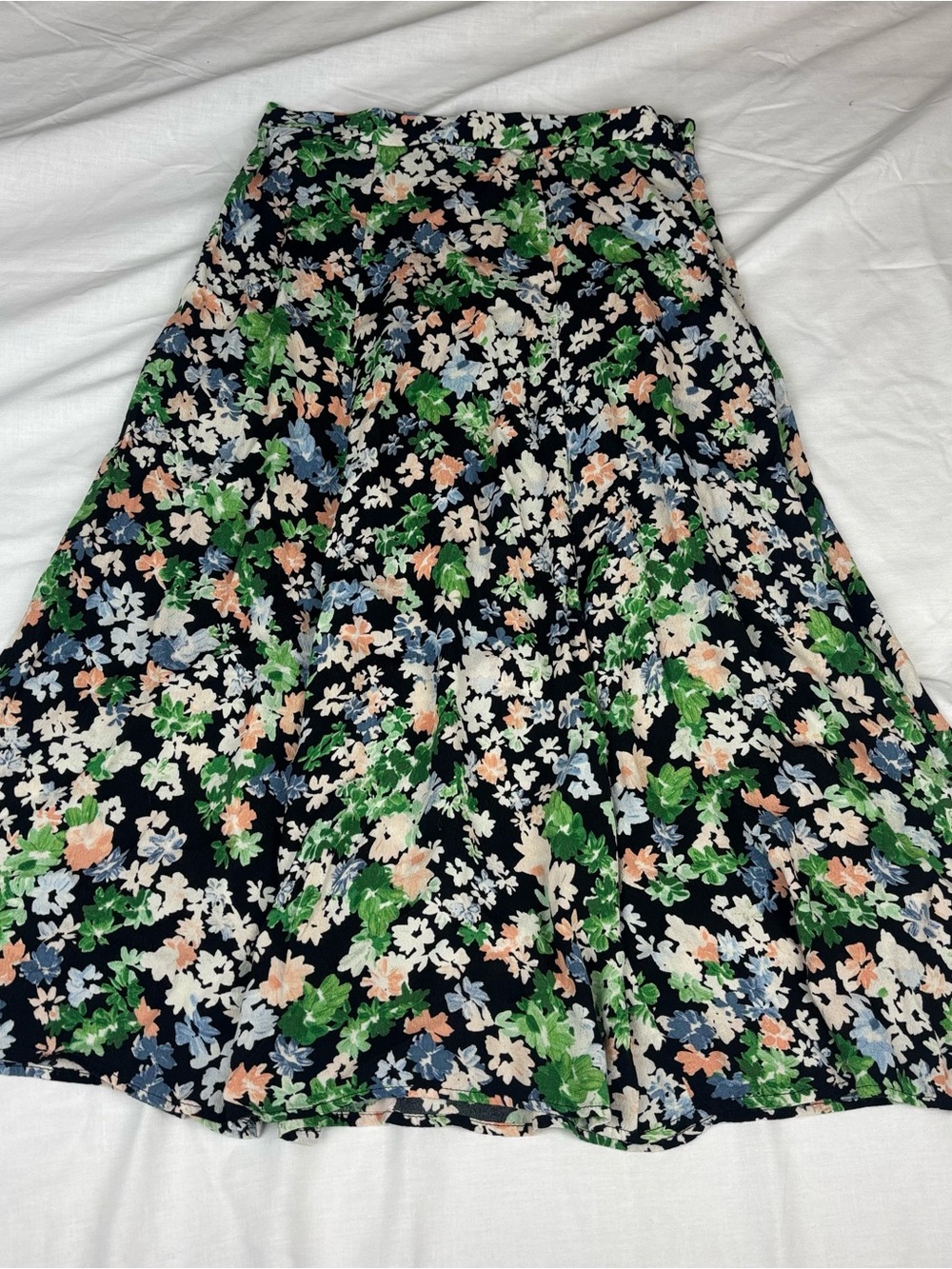 H&M Navy Floral Skater Skirt with Green and Peach Accents